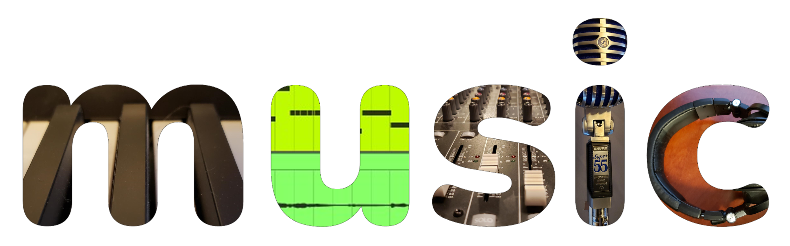 collage of music related images creating the word music